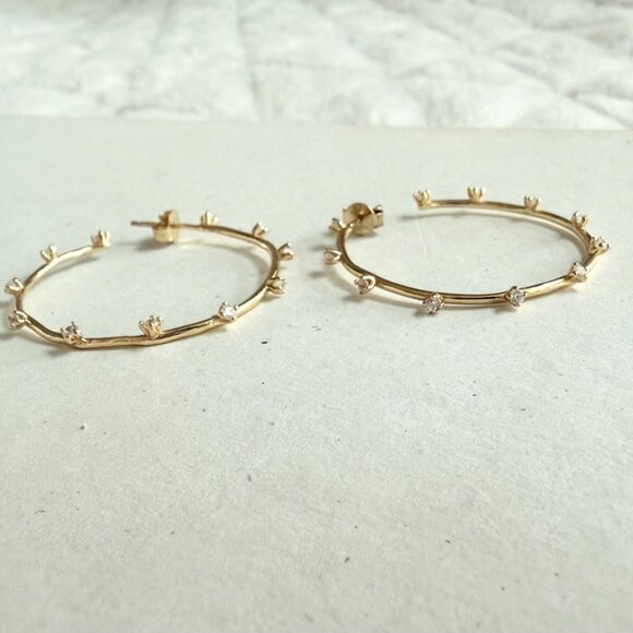 Adornmonde Moss Hoop Earrings_14K gold plated sterling silver, Clear crystal - Picture 8 of 13